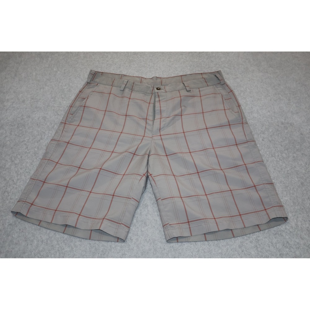 PING Golf Shorts Mens 36 Gray Plaid Performance Flat Embroidered Logo 10" Inseam
